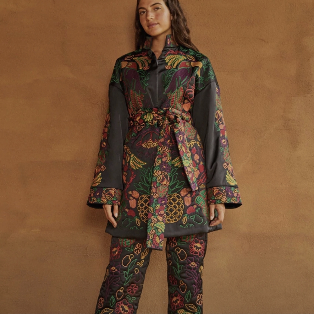 FARM Rio Black Embroidered Kimono